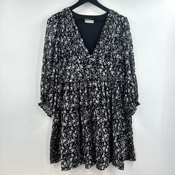 Altar'd State Black Floral Babydoll Dress Size Medium - Picture 1 of 8